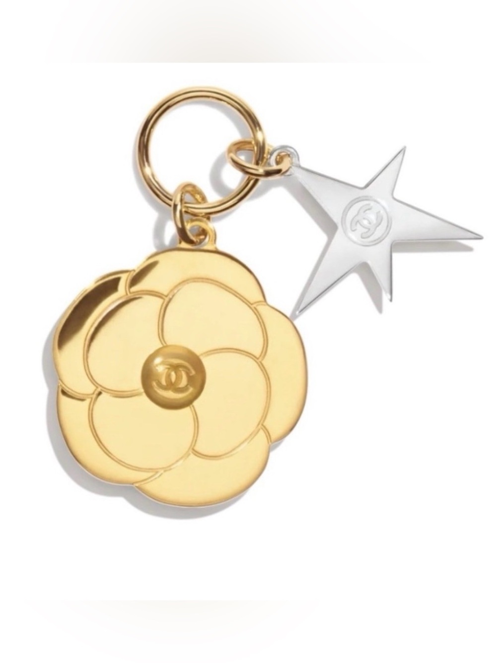CHANEL Gold Camellia with Silver Star Key & Card Charm